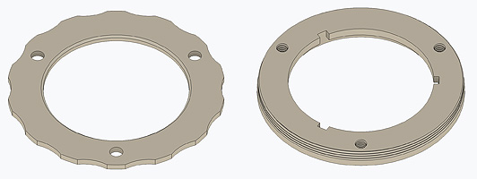 Top and bottom parts of the 36 to 2 inch filter adapter